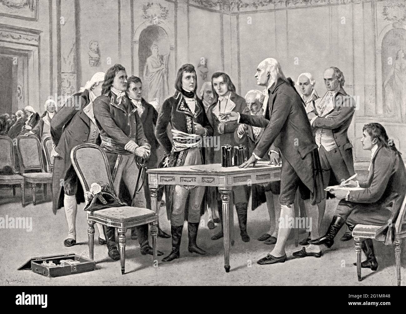 Volta explique le principe de la colonne électrique à Napoléon Bonaparte en 1801 Banque D'Images Volta explique le principe de la colonne électrique à Napoléon Bonaparte en 1801 Banque D'Images