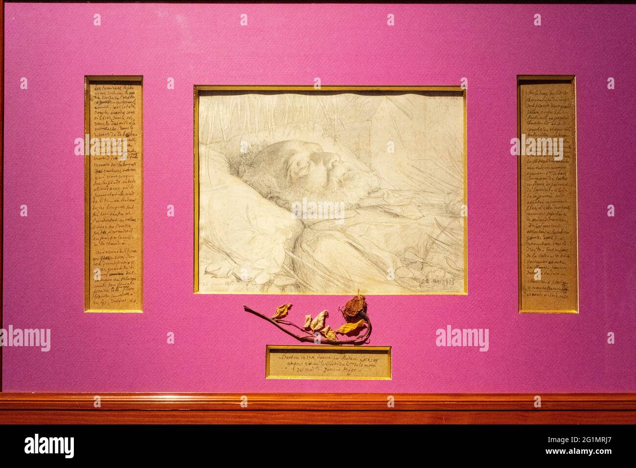 France, Paris, quartier du Marais, place des Vosges, maison de Victor Hugo, Victor Hugo sur son lit de mort, imprimé Banque D'Images