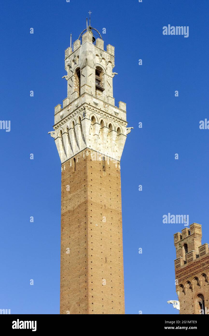Italie, Toscane, Sienne, centre historique classé au Patrimoine Mondial de l'UNESCO, la Tour de Mangia sur la Piazza del Campo Banque D'Images