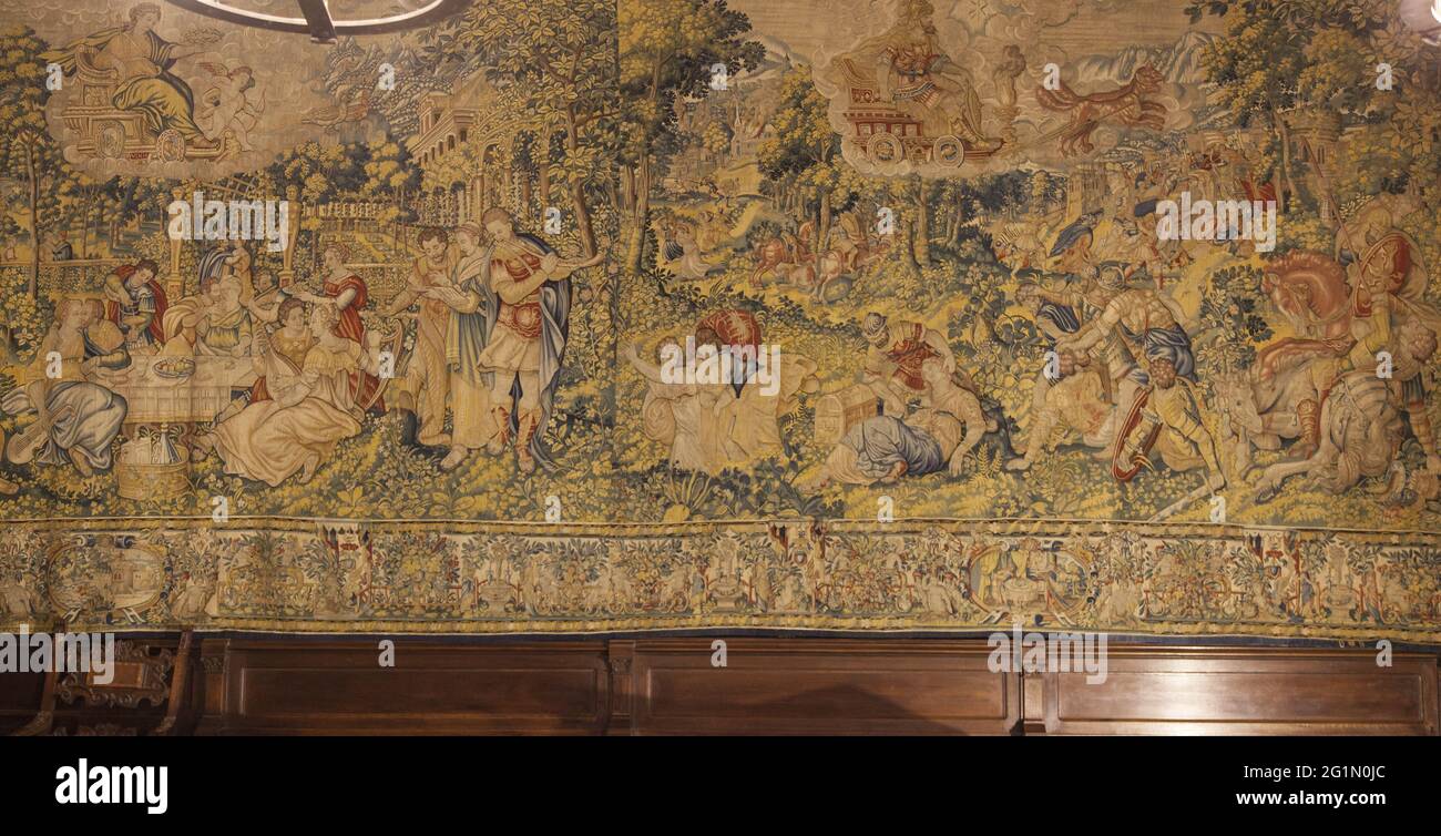 France, Indre et Loire, Vallée de la Loire classée au patrimoine mondial de l'UNESCO, Chaumont-sur-Loire, château de Chaumont-sur-Loire, salle du conseil, détail de l'exposition des planètes et des jours Banque D'Images