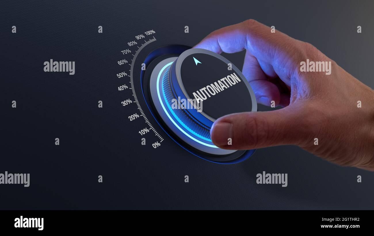 Automatisez l'entreprise et l'industrie pour augmenter la productivité et améliorer la fiabilité. Consultant en implémentation de l'automatisation des processus robotiques. Concept à la main Banque D'Images
