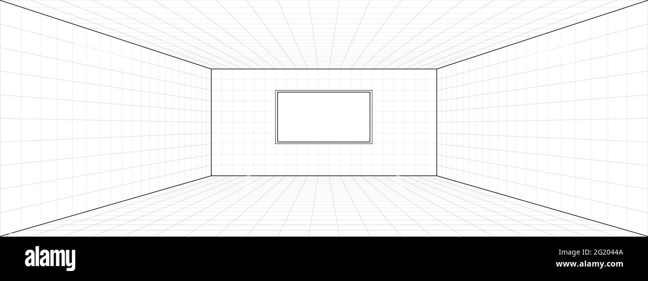 Illustration du vecteur 3d d'arrière-plan de la grille de perspective de la salle. Modèle d'arrière-plan de projection de modèle de conception intérieure. Perspective d'un point de ligne Illustration de Vecteur