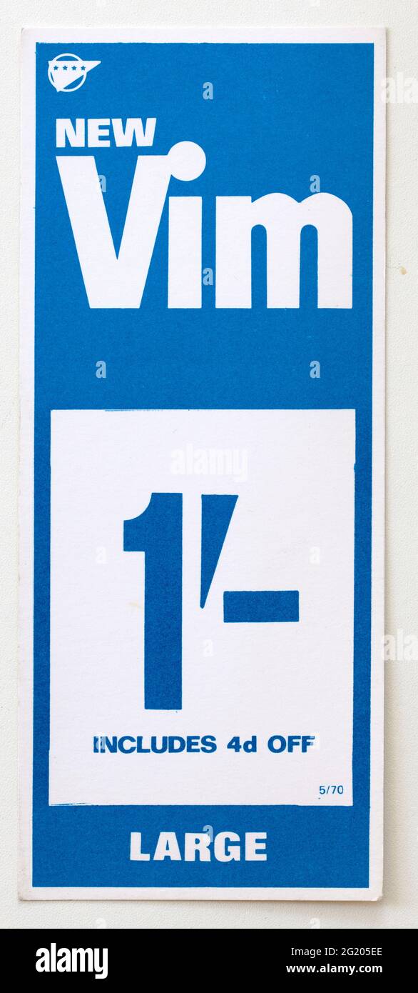 Étiquettes d'affichage des prix publicitaires de magasin des années 1970 - produit de nettoyage Vim Banque D'Images