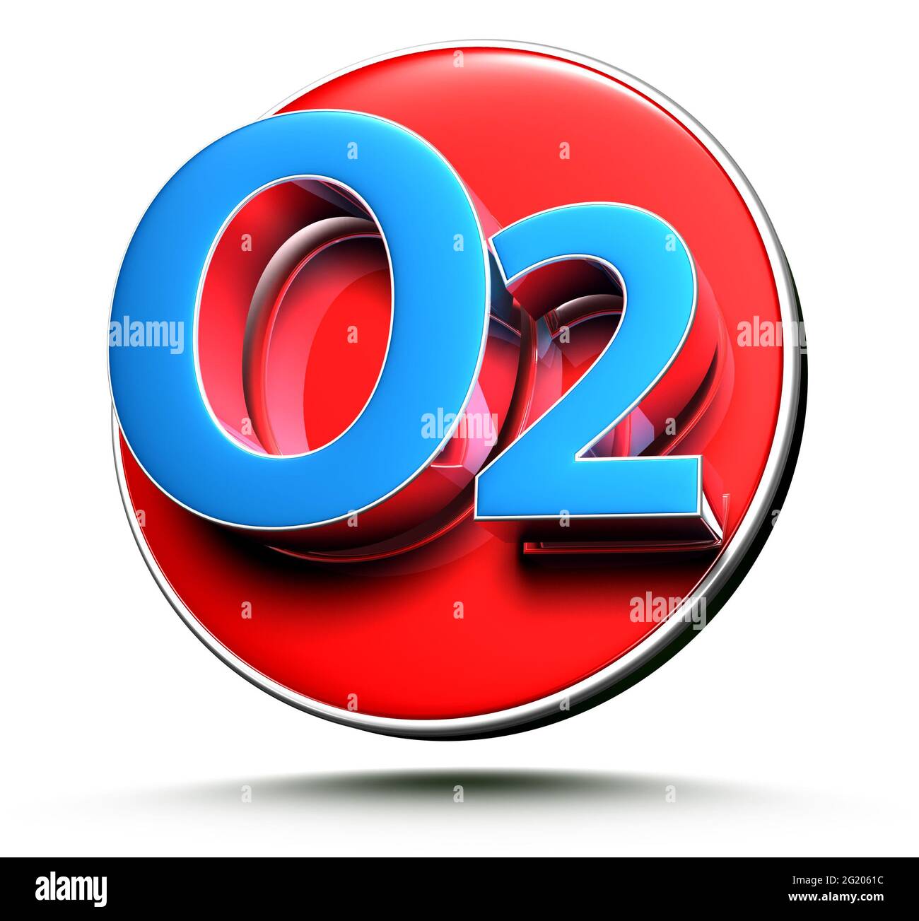 O2 3D illustration cercle rouge signe sur fond blanc avec masque. Banque D'Images