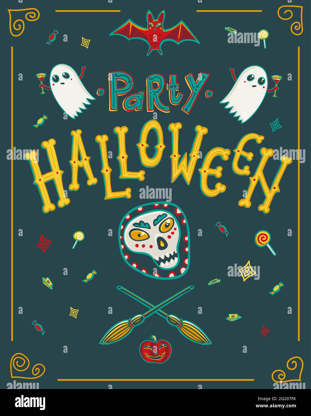 éléments vectoriels pour la conception d'invitations, circulaires, cartes postales, affiches, imprimés, L'ensemble d'autocollants, etc. Comprend le lettrage Helloween, les mots tr Illustration de Vecteur