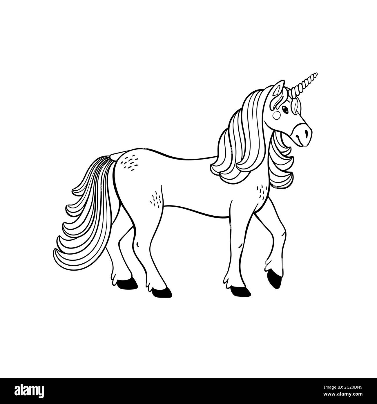 Ensemble de créatures magiques. Animal mythologique - licorne. Illustration vectorielle noire et blanche de style Doodle isolée sur fond blanc. Motif tatouage ou Illustration de Vecteur