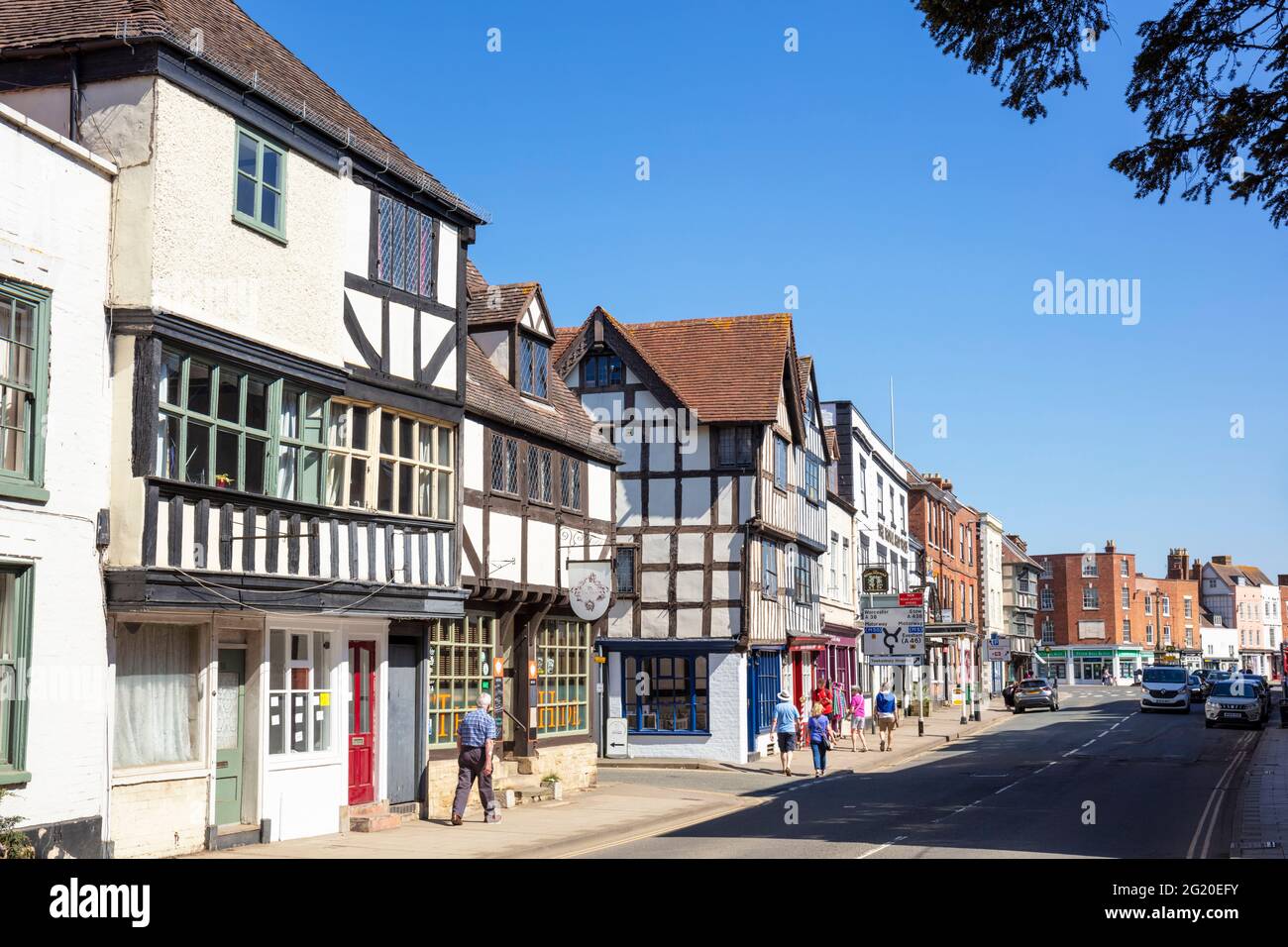 Tewkesbury Centre-ville commerces et bâtiments médiévaux Barton Street A38 Tewkesbury, Gloucestershire, Angleterre, GB, Royaume-Uni, Europe Banque D'Images