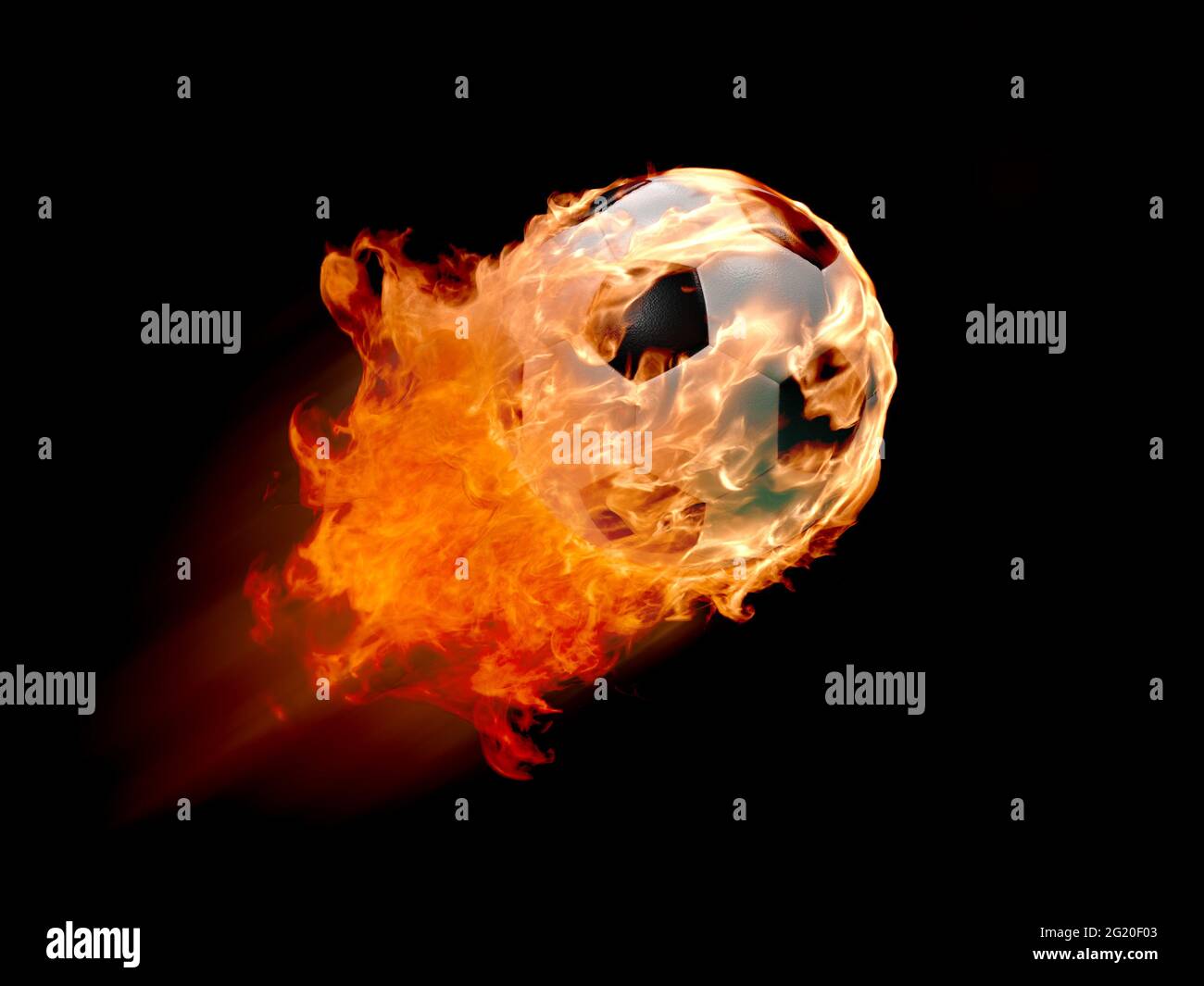 illustration 3d du ballon de football en feu sur fond noir. Rendu 3d conceptuel Banque D'Images