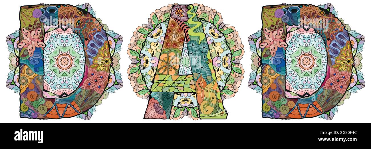 Décoration artistique peinte à la main. Illustration mot DAD avec mandalas pour t-shirt design, tatouage et autres décorations Illustration de Vecteur