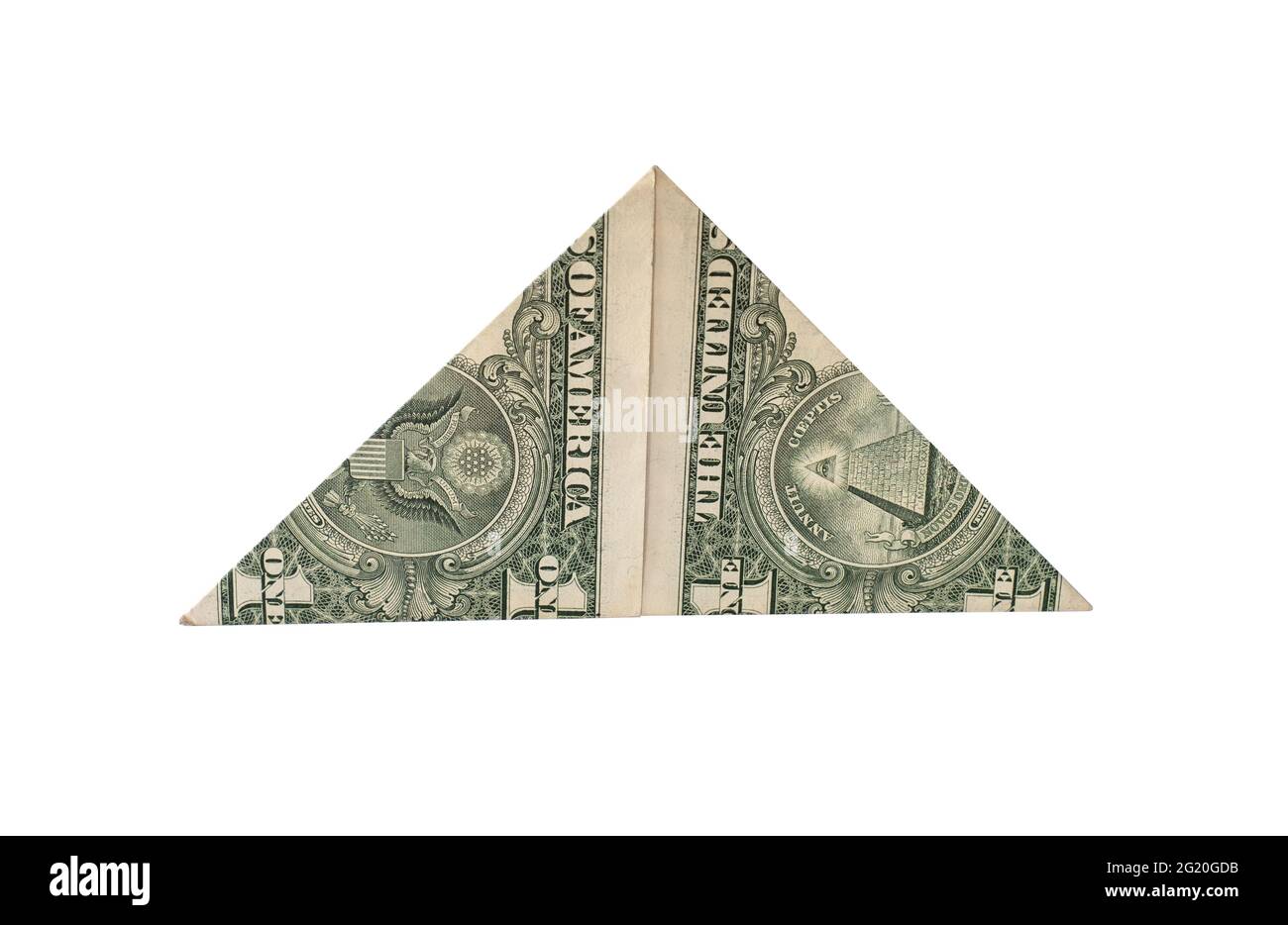 Dollar note plié dans une pyramide et porté dans le portefeuille est un aimant pour l'argent. Prophétie populaire pour attirer la richesse, la superstition. Banque D'Images