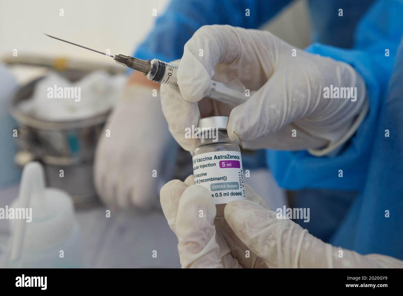 Campagne de vaccination contre Covid-19, dans le district populaire de Bab el-Oued à Alger, en Algérie, le 7 juin 2021. Photo de Louiza Ammi/ABACAPRESS.COM Banque D'Images