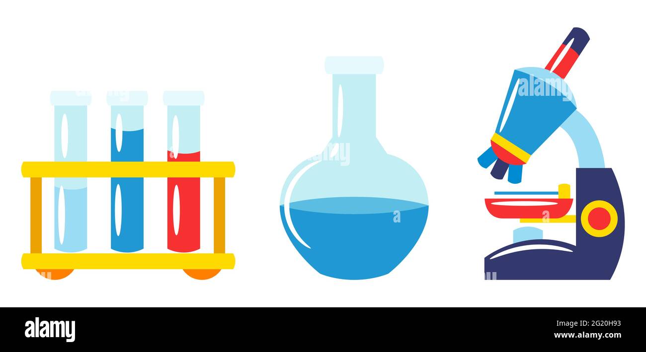 École et éducation articles de chimie. Ensemble de fournitures et de papeterie. Illustration de Vecteur