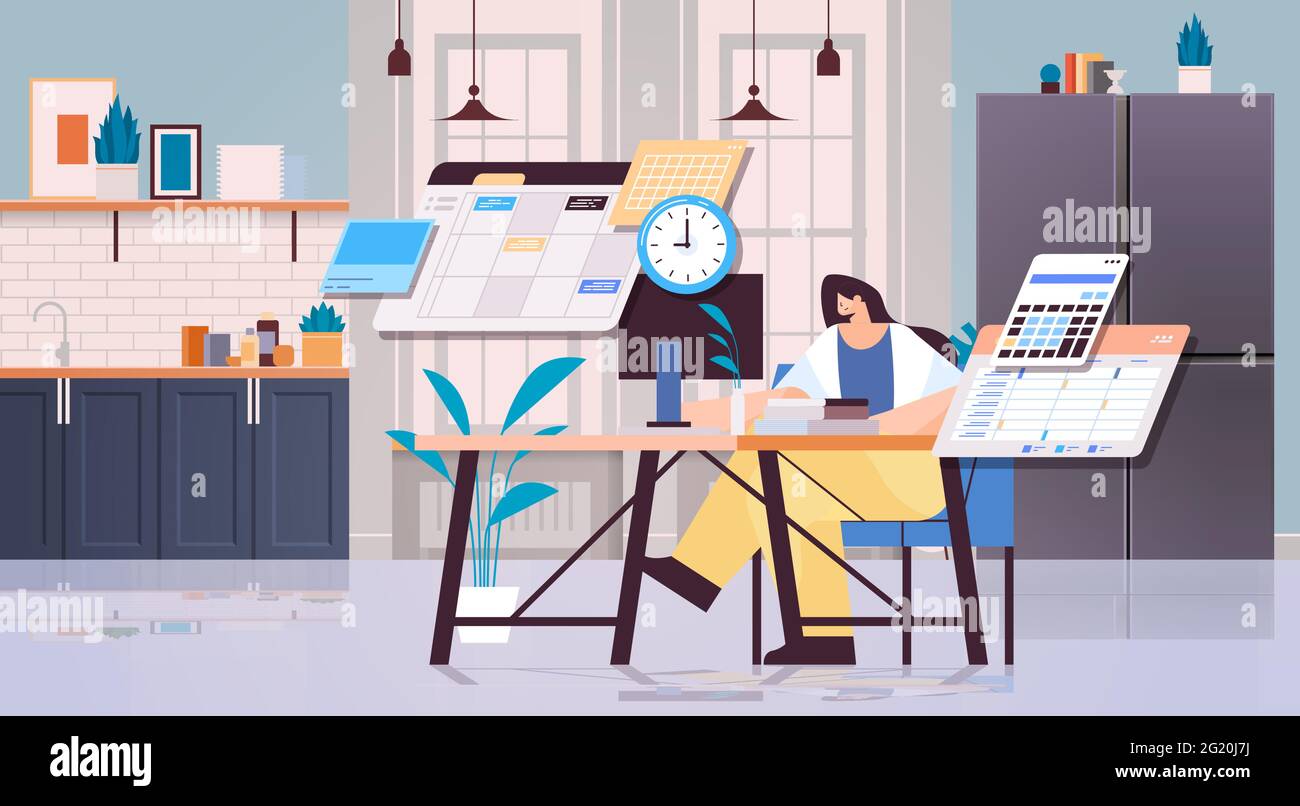 femme d'affaires en milieu de travail planification de jour de planification de rendez-vous concept de gestion de temps Illustration de Vecteur
