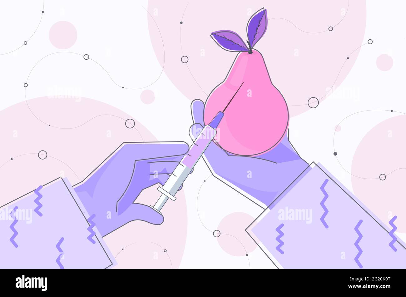 Scientifique travaillant avec l'ADN de pêche chercheur faisant l'expérience dans le concept de fruits génétiquement modifiés en laboratoire Illustration de Vecteur