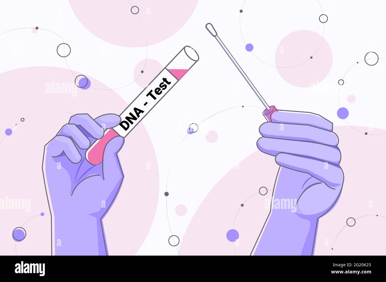 Les mains des infirmières tiennent un écouvillon en coton buccal et un tube à essai prêts à recueillir l'ADN du génie génétique cellulaire Illustration de Vecteur