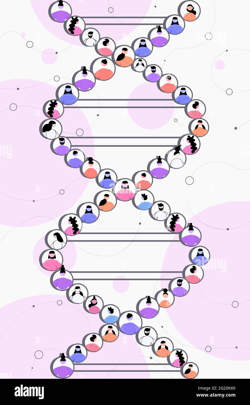 Les personnes avatars dans la structure de l'ADN façonnent le test de l'ADN concept de génie génétique Illustration de Vecteur