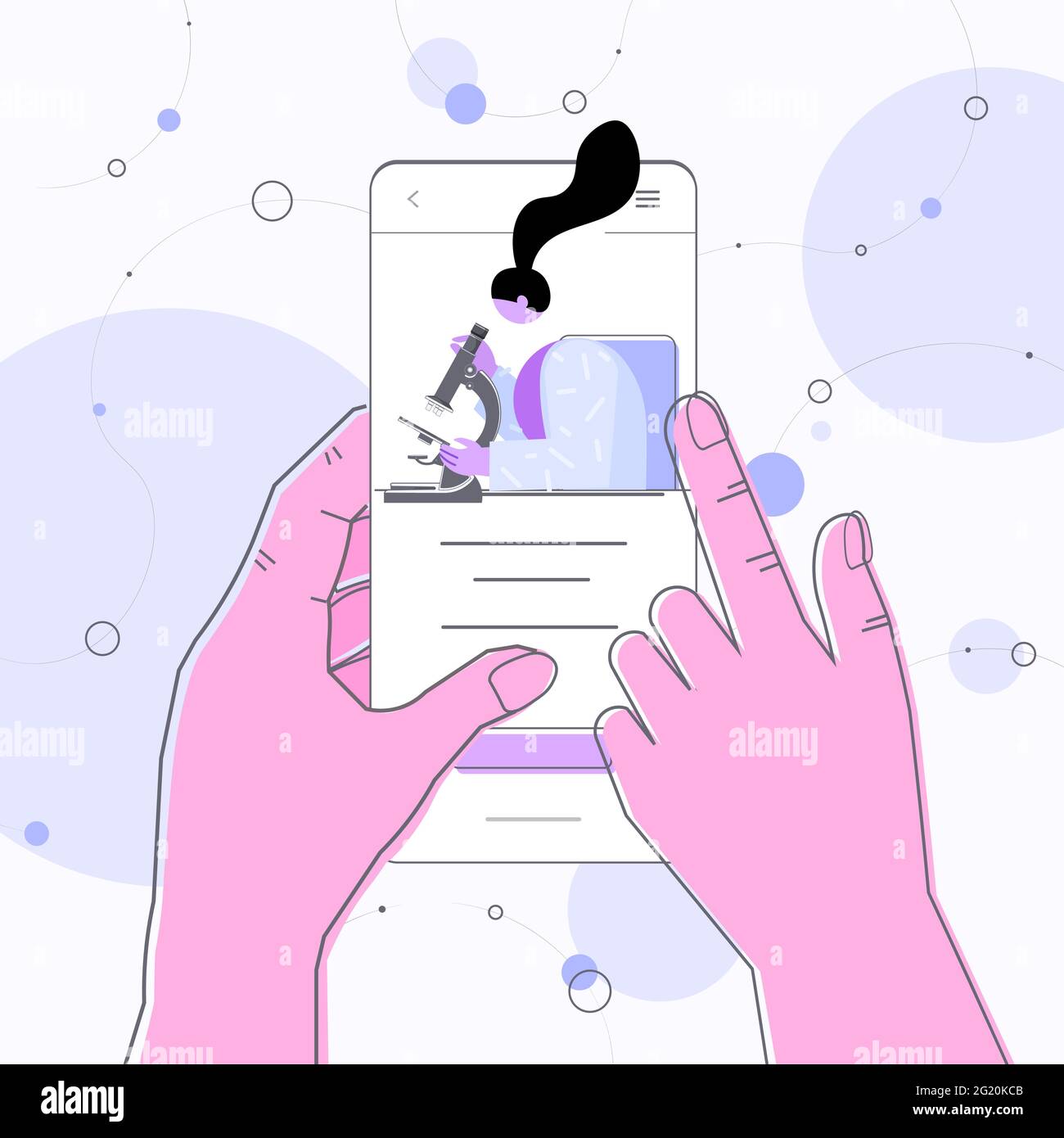 Femme scientifique utilisant un microscope analysant la structure de l'ADN sur l'écran de smartphone chercheur faisant l'expérience en laboratoire Illustration de Vecteur