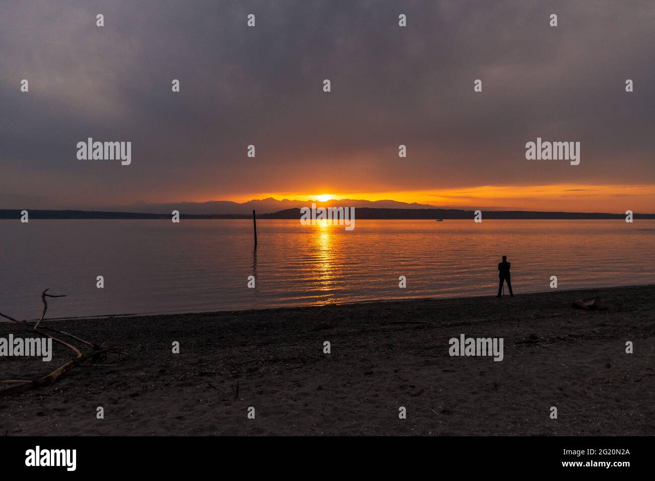 Coucher de soleil de printemps sur Puget Sound, Washington Banque D'Images