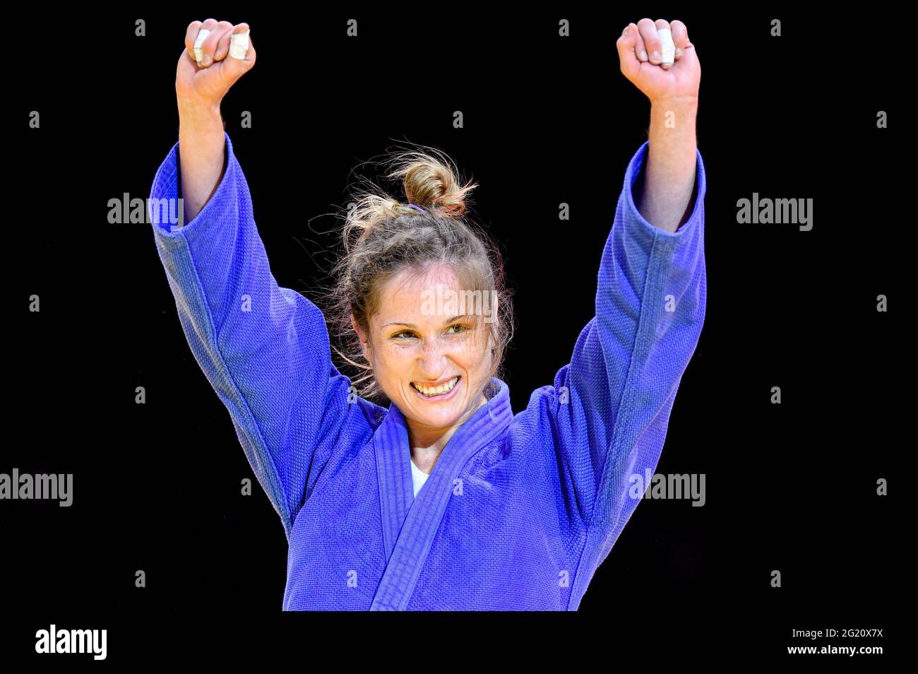 BUDAPEST, HONGRIE - JUIN 7 : Fabienne Koch, Suisse, lauréate de la médaille de bronze femmes -52 kg lors des Championnats du monde de judo Hongrie 2021 au Papp Laszlo Budapest Sports Arena le 7 juin 2021 à Budapest, Hongrie (photo de Yannick Verhoeven/Orange Pictures) Banque D'Images