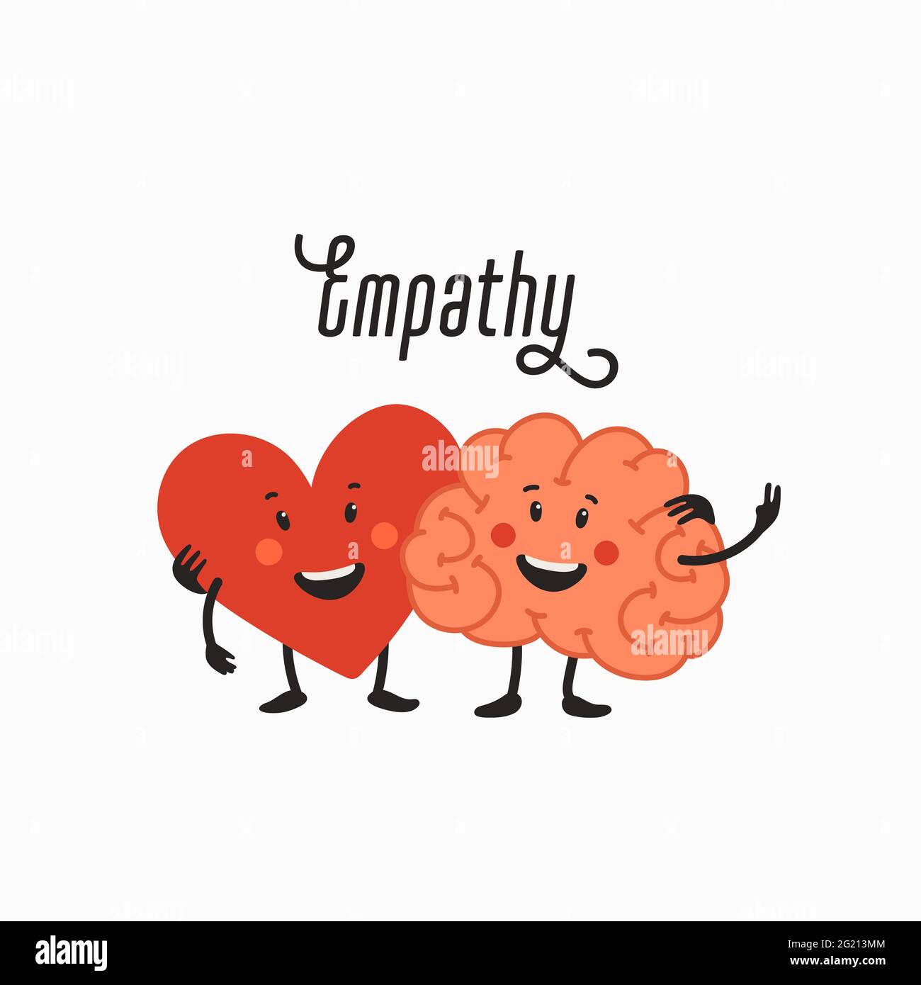 Empathie. Travail d'équipe du cœur et du cerveau - équilibre entre les émotions et la rationalité. Aider les mains ou les soins psychologiques. Illustration vectorielle dans un dessin animé plat Illustration de Vecteur