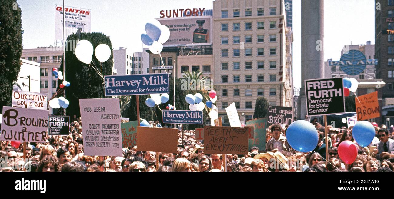 Jerry Brown pour le rassemblement du président à Union Square, San Francisco, Californie, 1976 Banque D'Images