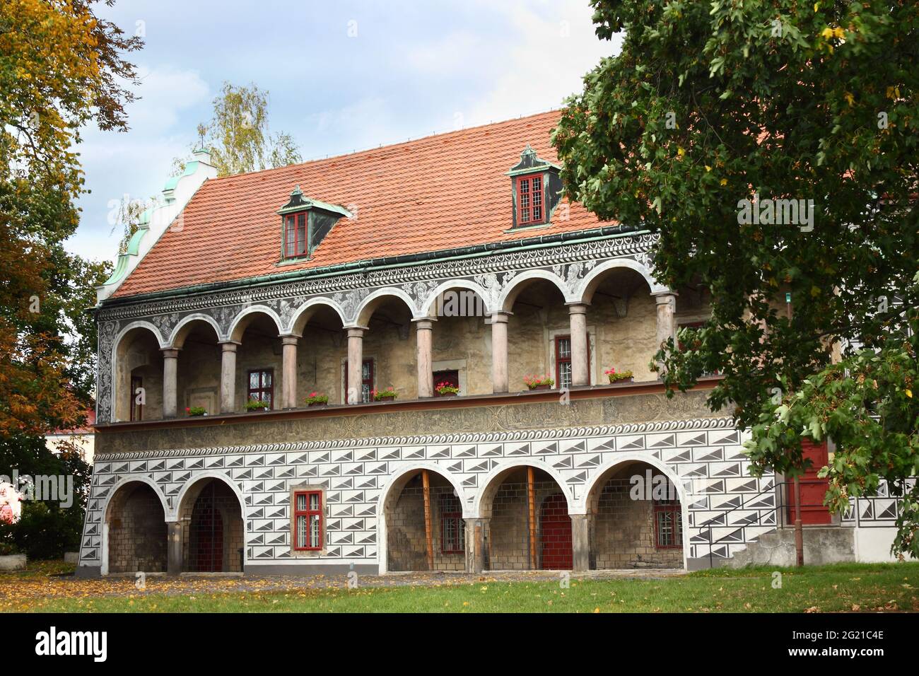 Résidence Red House à côté du château de Ceska Lipa, République tchèque Banque D'Images
