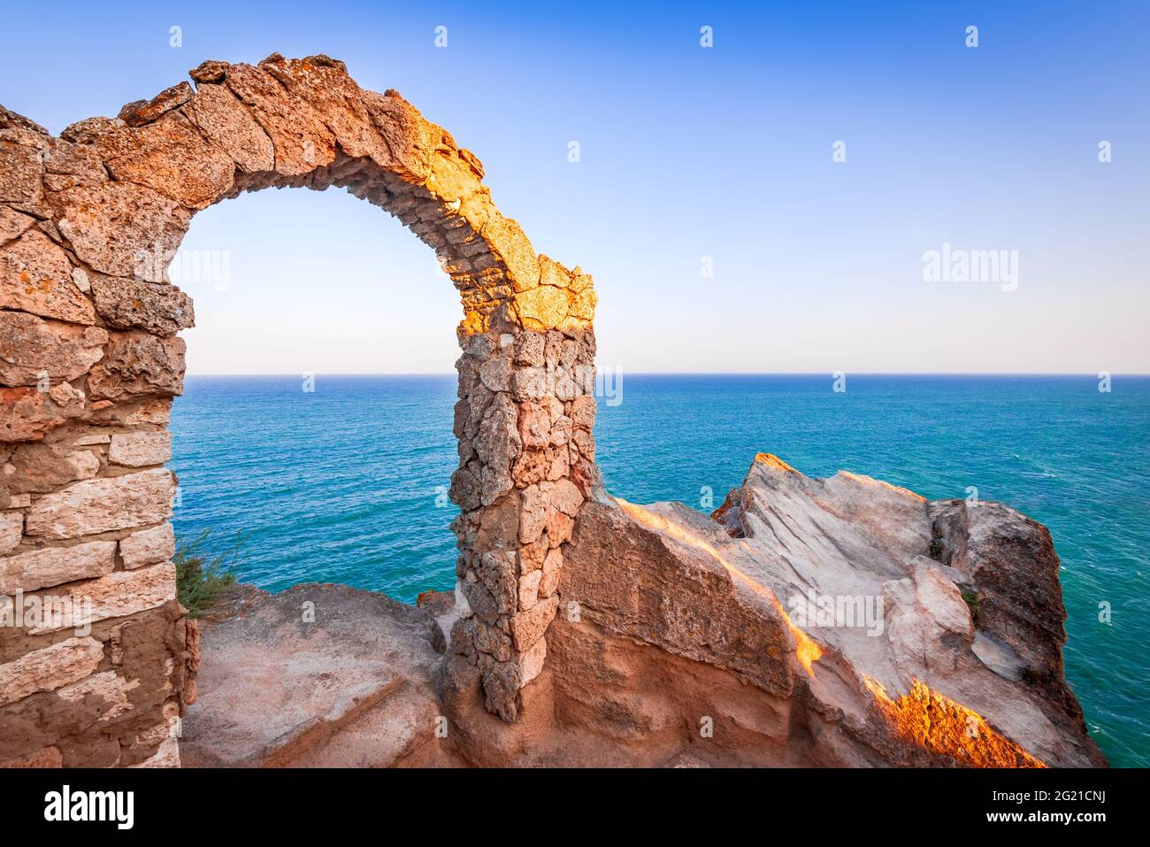 Forteresse de Kaliakra, Bulgarie. Ruines médiévales sur le Cap Kaliakra, Mer Noire, Bulgarie Banque D'Images