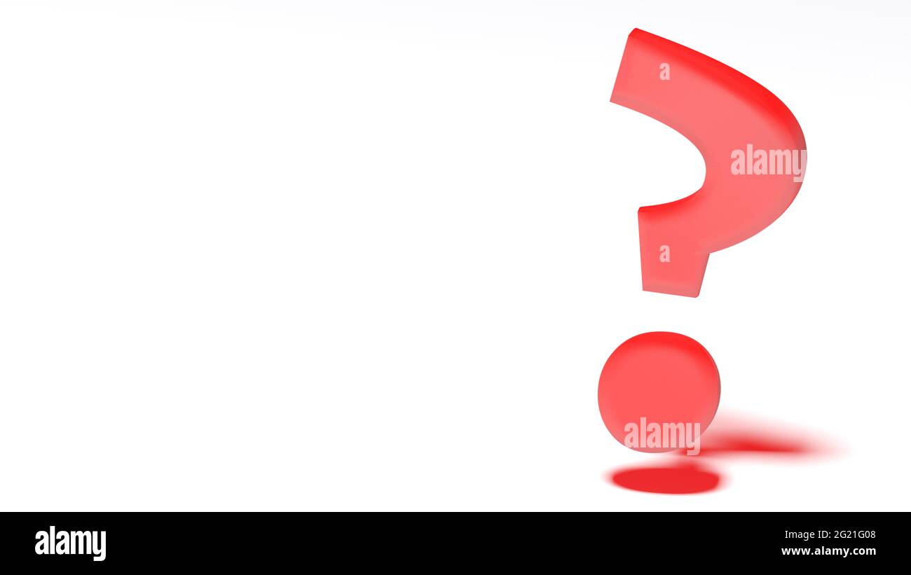 Point d'interrogation rouge sur fond blanc - illustration du rendu 3D Banque D'Images