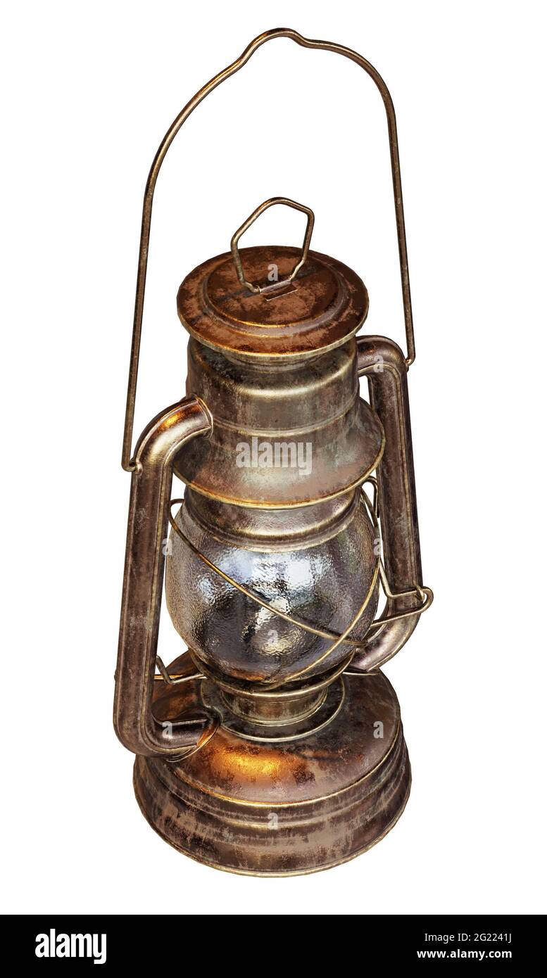 ancienne lanterne de kérosène isolée sur fond blanc Banque D'Images