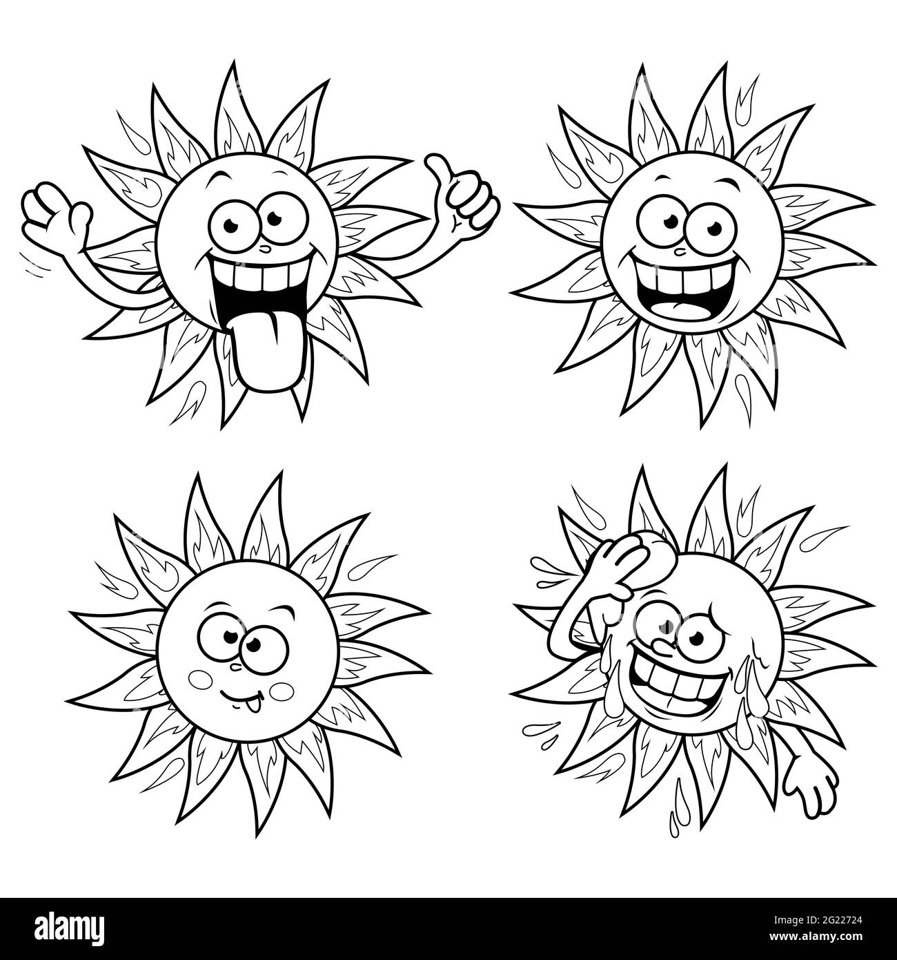 Caricature drôle soleil d'été. Page de couleur noir et blanc. Banque D'Images