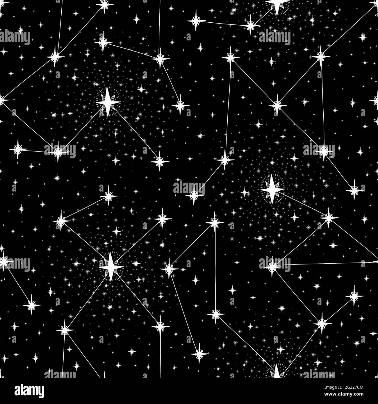 Constellations de motifs sans couture espace de symbole abstrait.Astrologie arrière-plan style doodle. Banque D'Images