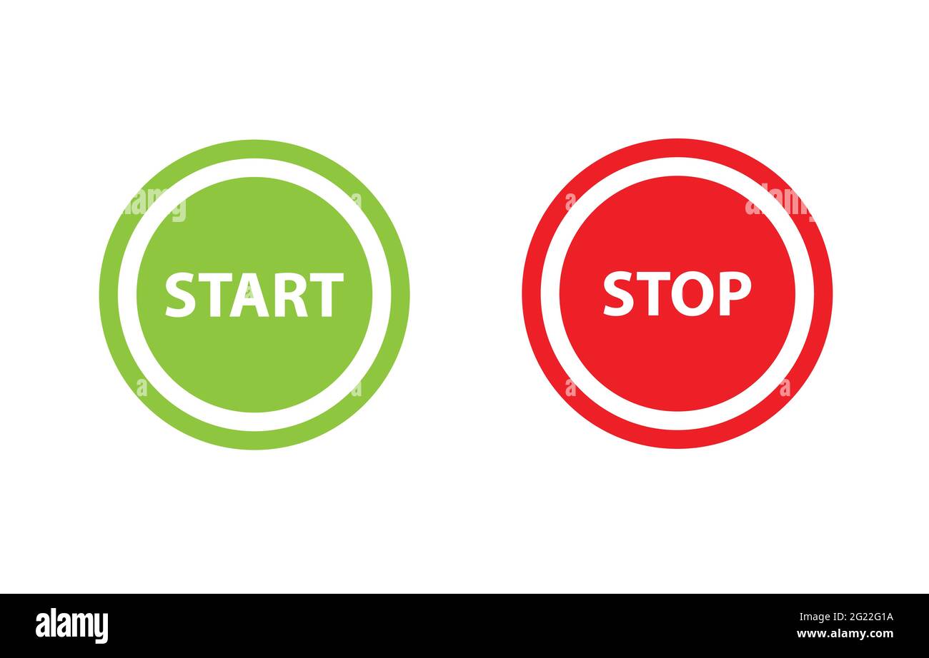 cercle vert icône de début et rouge icône d'arrêt vecteur de bouton pour la conception de site web, bouton web, illustration d'application mobile Illustration de Vecteur