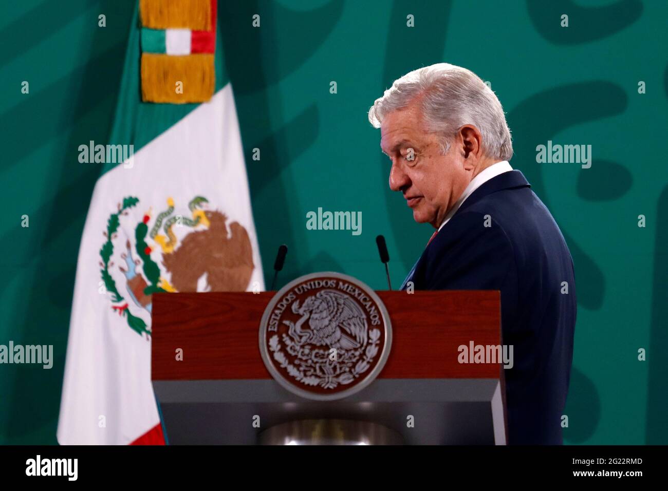 Non exclusif: MEXICO, MEXIQUE - JUIN 7: Le président mexicain Andres Manuel Lopez Obrador lors d'un briefing quotidien parle de l'avance du mexicain Banque D'Images