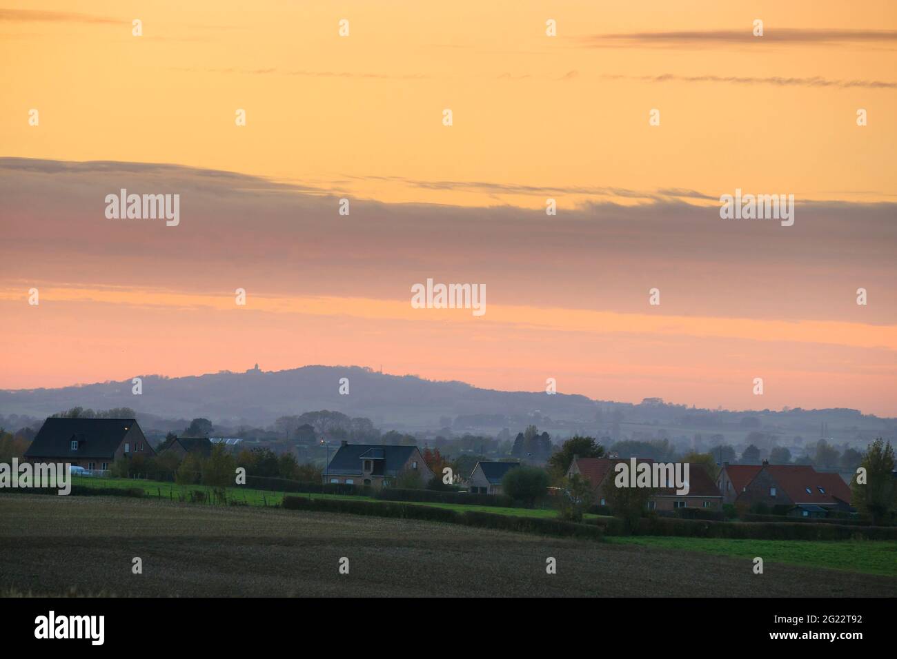 Vue d'ensemble de la petite colline 'Monts des Cats' en Flandre française (Nord de la France) Banque D'Images