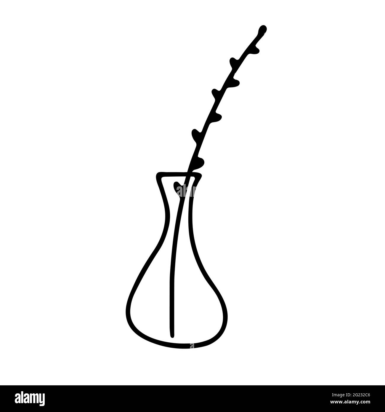 Vase mignon Doodle avec une plante. Contour bol isolé sur fond blanc. Bol en verre transparent, feuilles. Décoration chaleureuse en verre d'eau. Décoration minimaliste Illustration de Vecteur