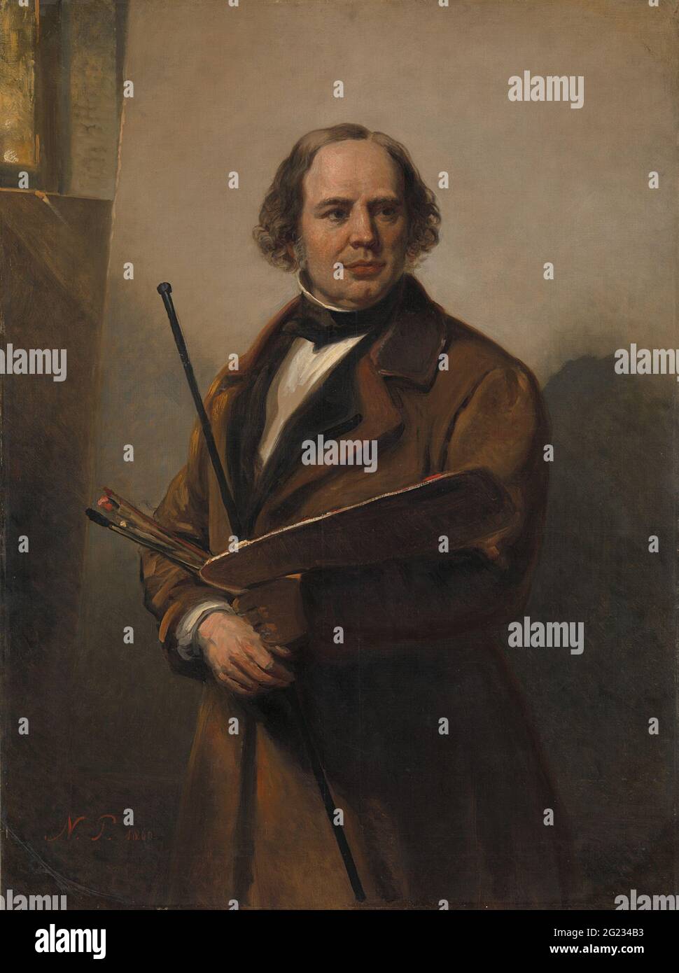 Jan Willem Pieneman, Peintre, Père ou Nicolaas Pieneman. Portrait de Jan Willem Pieneman (1779-1853), peintre et père de Nicolaas Pieneman. Hanche, debout avec palette, pinceaux et bâton de peinture dans les mains. Banque D'Images