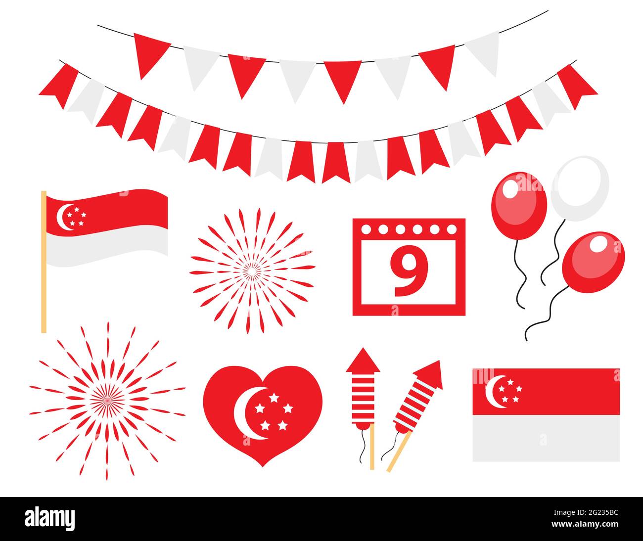 Jour de l'indépendance de Singapour, icônes des fêtes nationales. Illustration vectorielle. Illustration de Vecteur