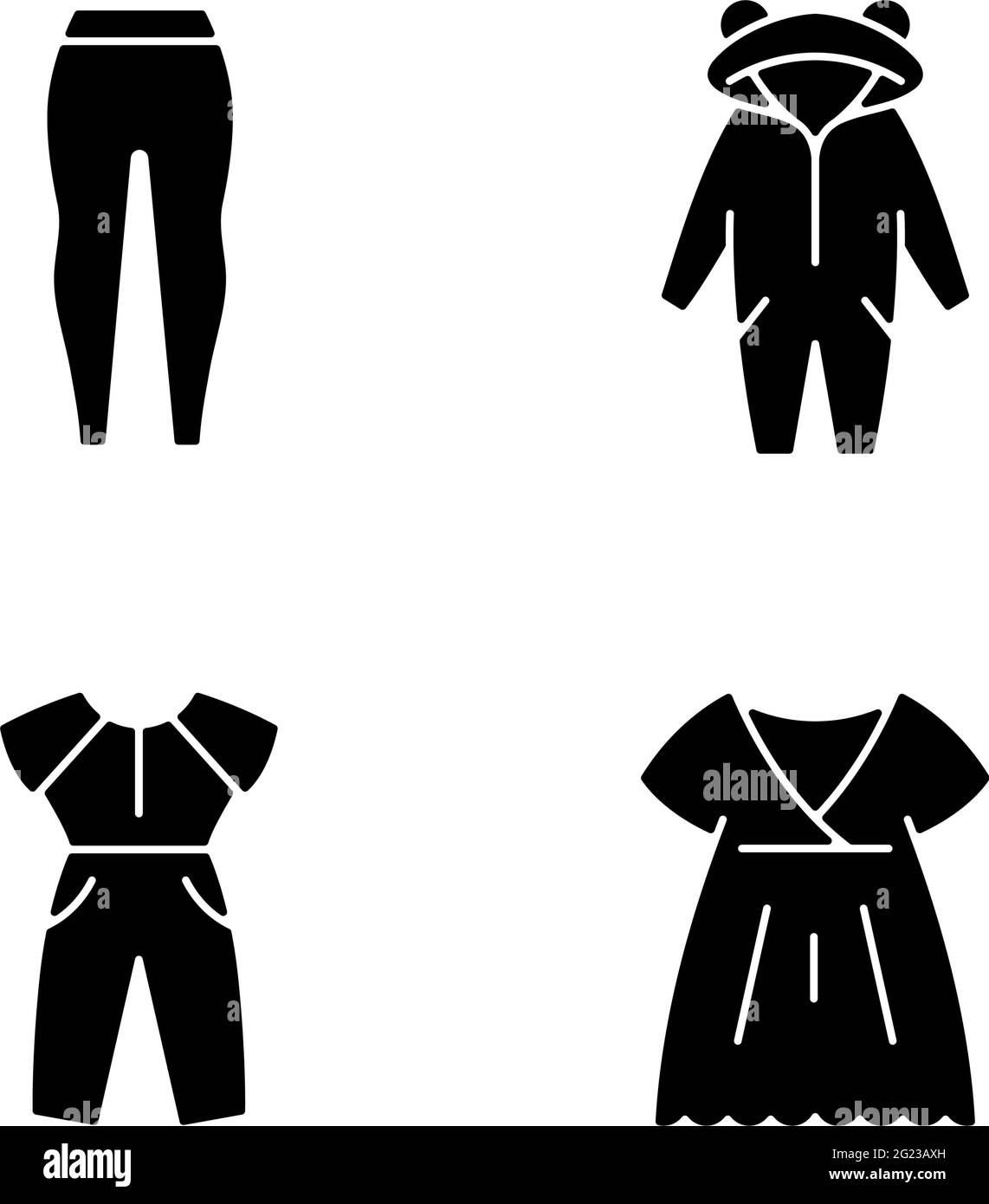Les icônes de glyphe noir de vêtements de nuit sont placées sur un espace blanc Illustration de Vecteur