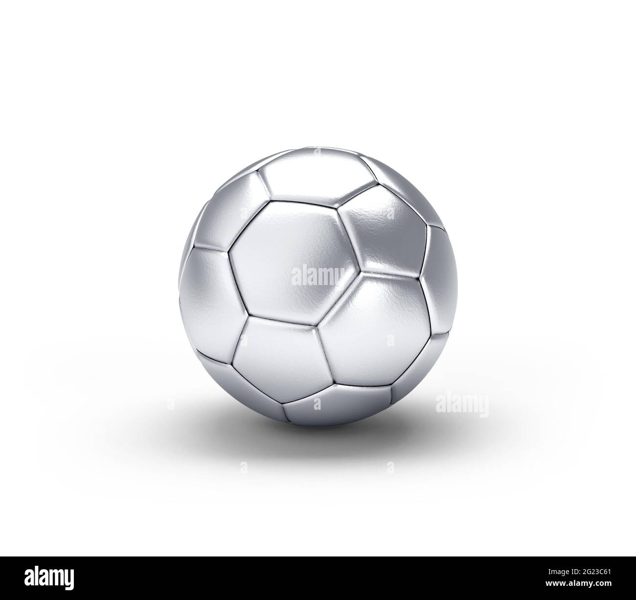 Ballon de football argenté isolé sur fond blanc. Illustration 3D. Banque D'Images