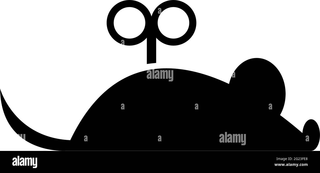 Souris d'horlogerie, jouet mécanique pour chats. Illustration de l'icône vecteur plat. Symbole noir simple sur fond blanc. Souris d'horlogerie, affiche de jouet mécanique Illustration de Vecteur