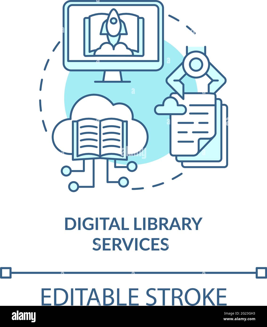 Icône de concept de services de bibliothèque numérique Illustration de Vecteur