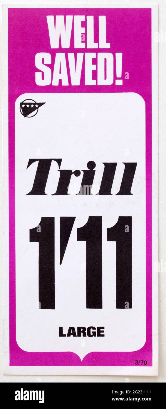 Étiquettes d'affichage des prix publicitaires des années 1970 - Trill Bird Seeds Banque D'Images