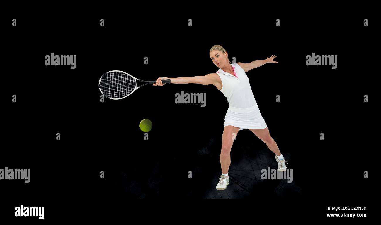Composition d'une joueuse de tennis féminine sur fond noir Banque D'Images