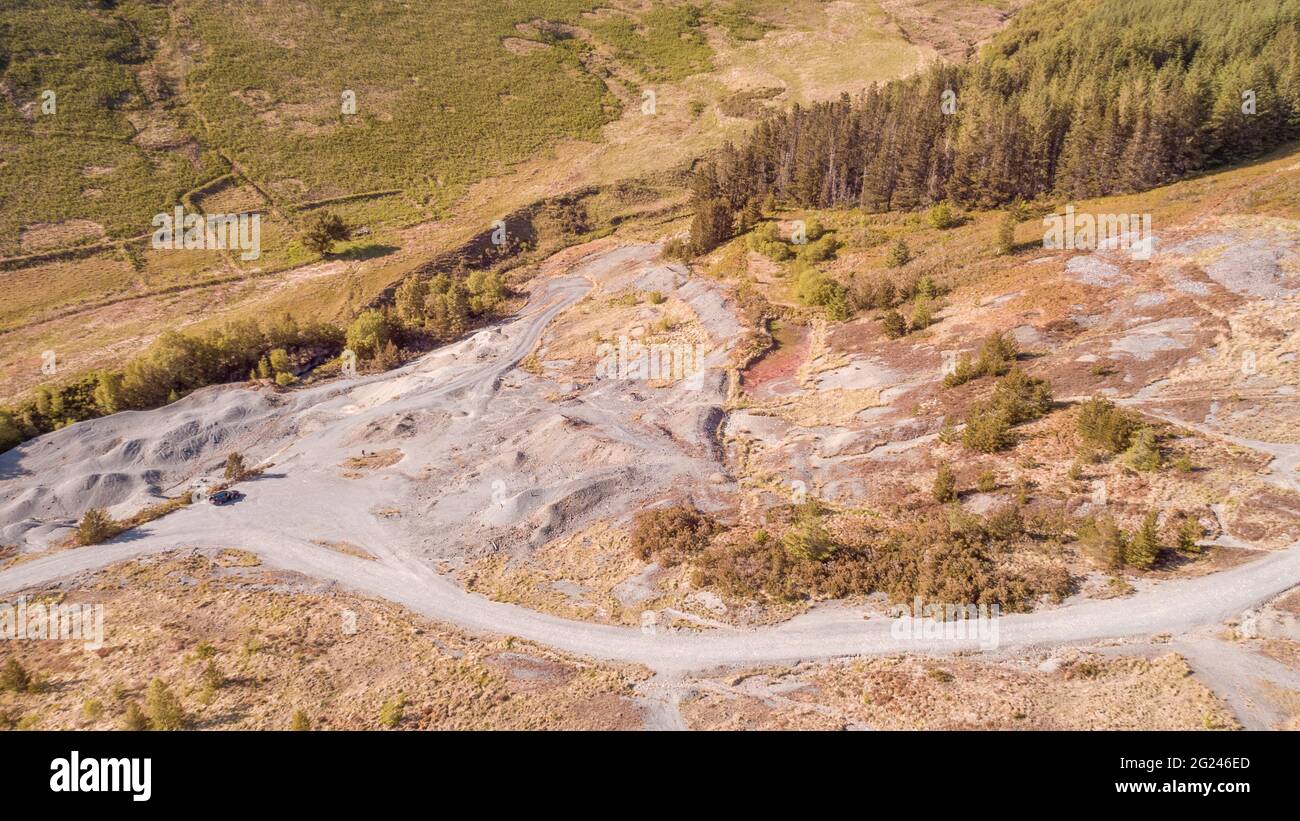Vue aérienne de la mine de plomb de Nant y Bai, Rhandirmwyn, pays de Galles, Royaume-Uni Banque D'Images