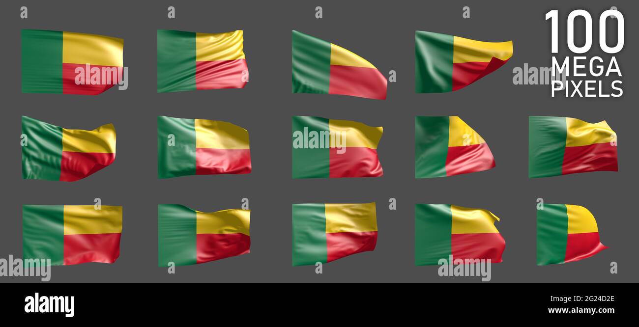 Beaucoup de différentes images de drapeau Bénin isolé sur fond gris - illustration 3D de l'objet Banque D'Images Beaucoup de différentes images de drapeau Bénin isolé sur fond gris - illustration 3D de l'objet Banque D'Images