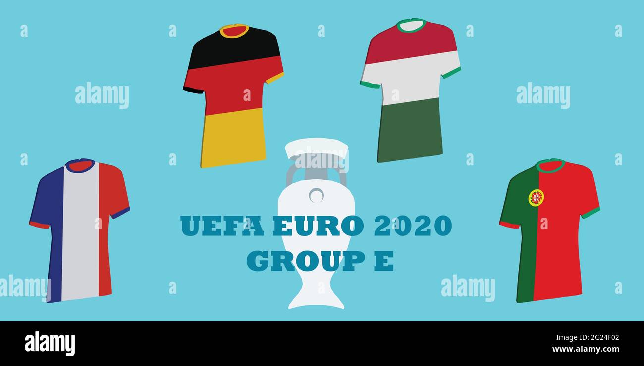 UEFA Euro 2020 Tournament Group E. Team divisé par groupe. Maillot qui accrode au pays qui jouera à l'Euro 2020 de l'UEFA Illustration de Vecteur