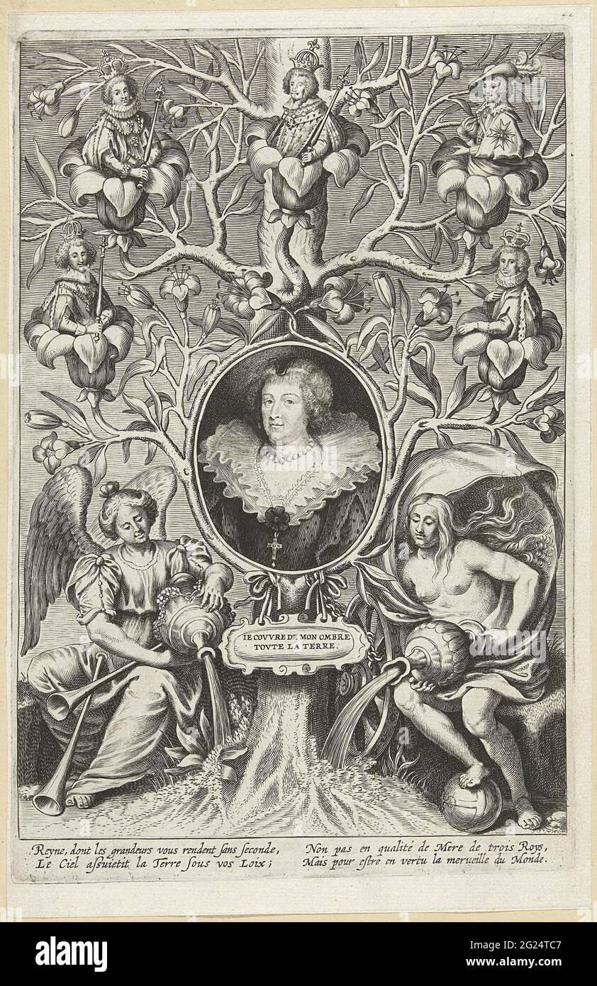 Arbre familial de Maria de Medici. Arbre généalogique avec un portrait ovale de Maria de Medici