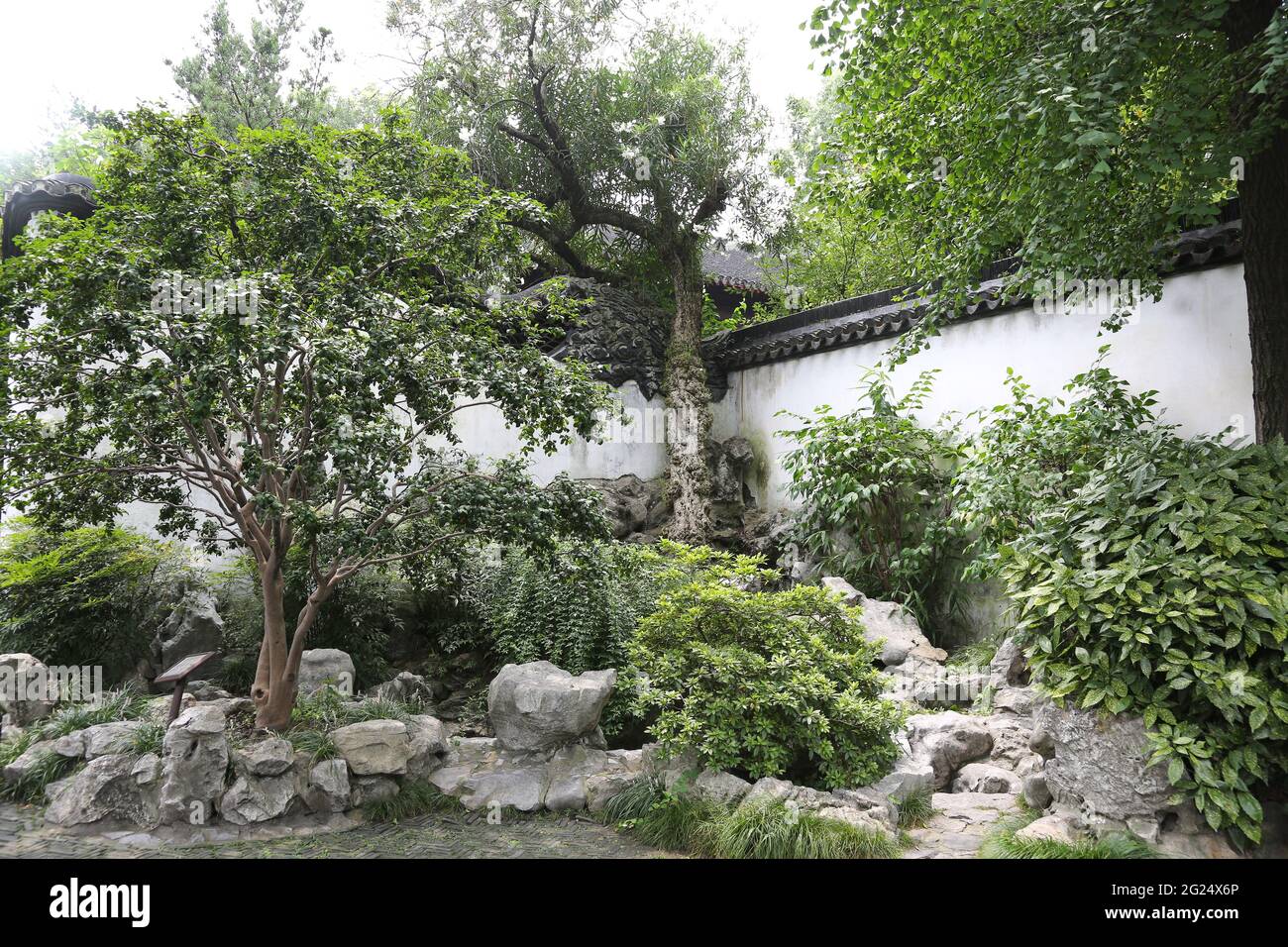 Murs et rockeries pittoresques dans le jardin Yu ou Yuyuan (signifiant jardin du bonheur) à Huangpu Qu, vieille ville de Shanghai, République populaire du CH Banque D'Images