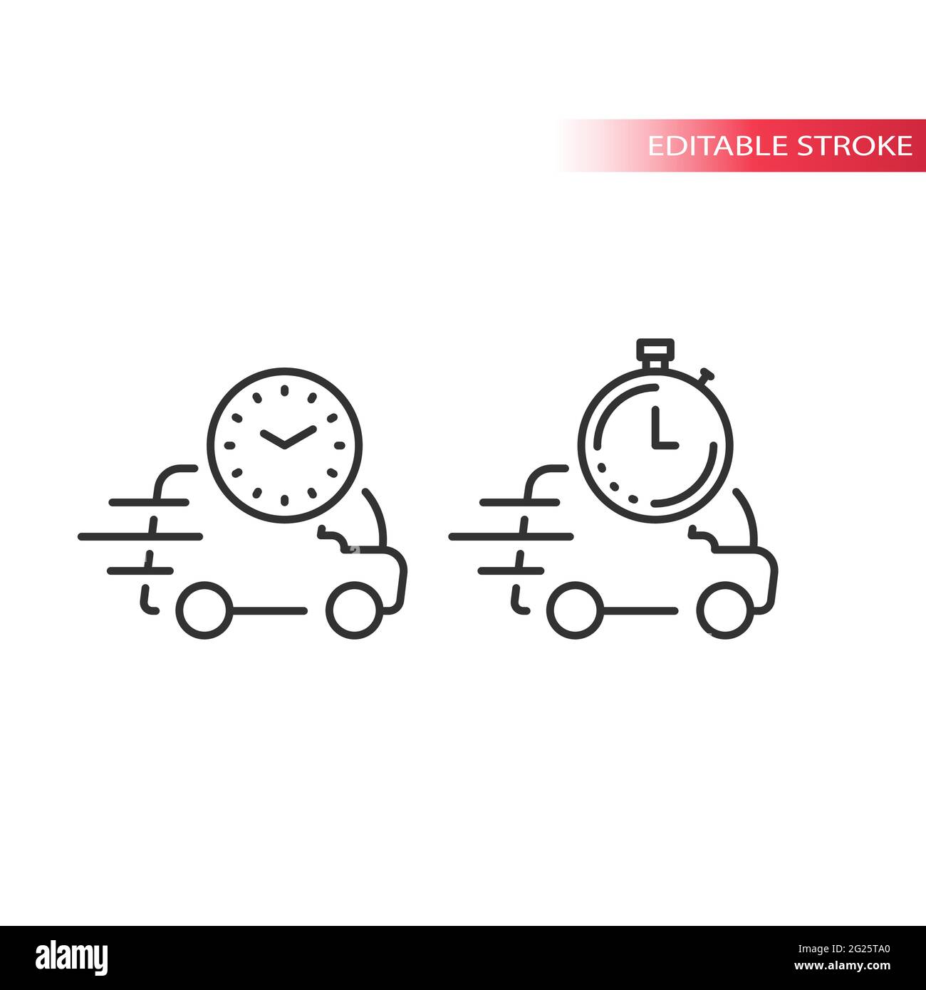 Camion ou camion de livraison avec icône de vecteur de ligne d'horloge. Symbole de livraison rapide dans les délais. Illustration de Vecteur