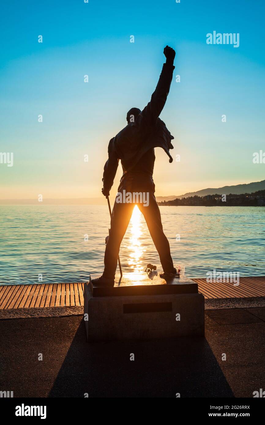 Montreux, Suisse - le 19 juillet 2019 : statue de Freddie Mercury à Montreux sur le Lac Léman ville en Suisse. Freddie Mercury était un chanteur de l'r Banque D'Images